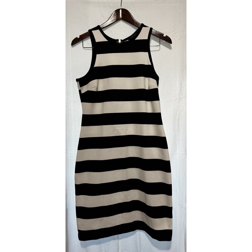 KAREN‎ KANE Black/White Striped Sleeveless Exposed Back Zipper Dress~Size Small